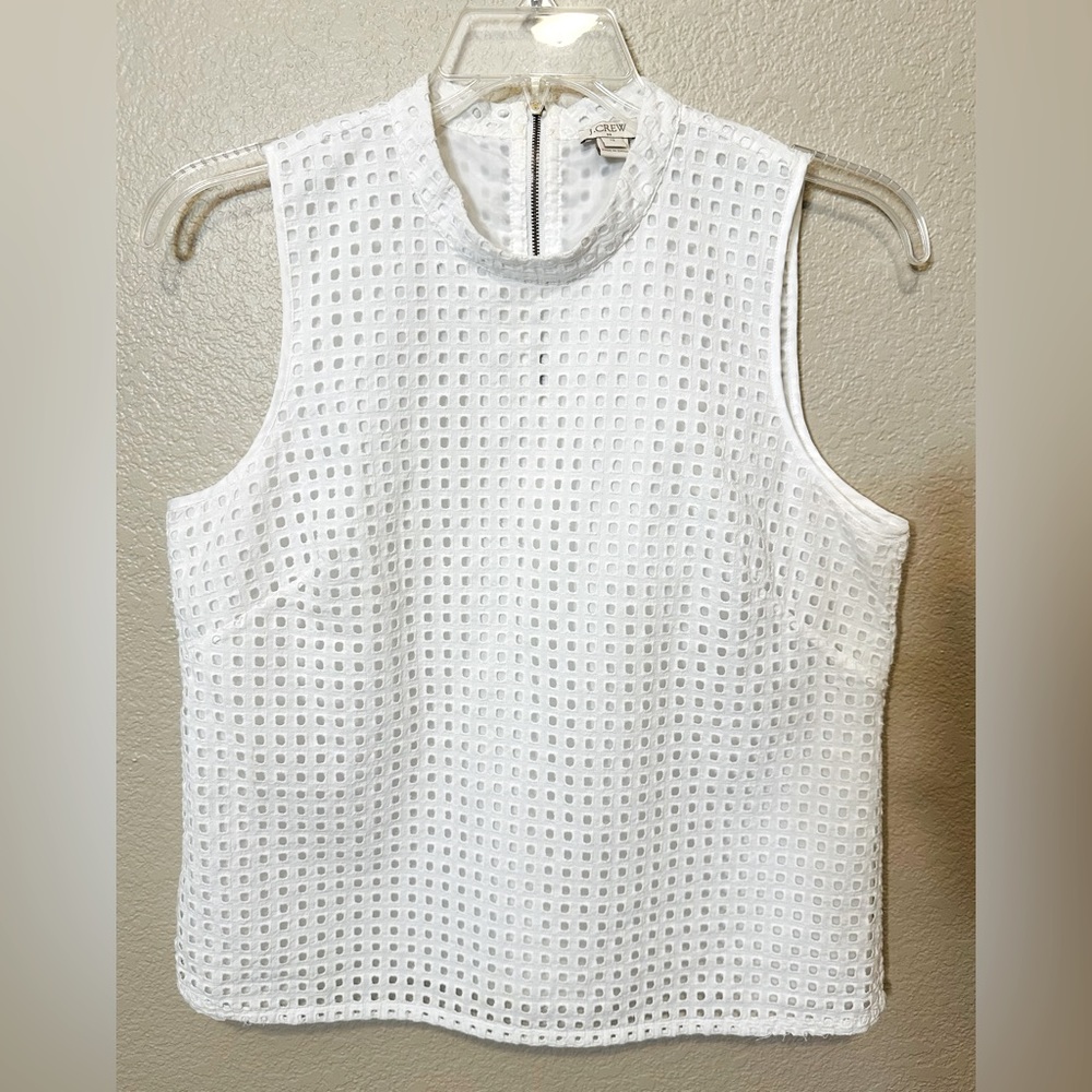 J Crew White Eyelet Shell Top Size 12 High Neck